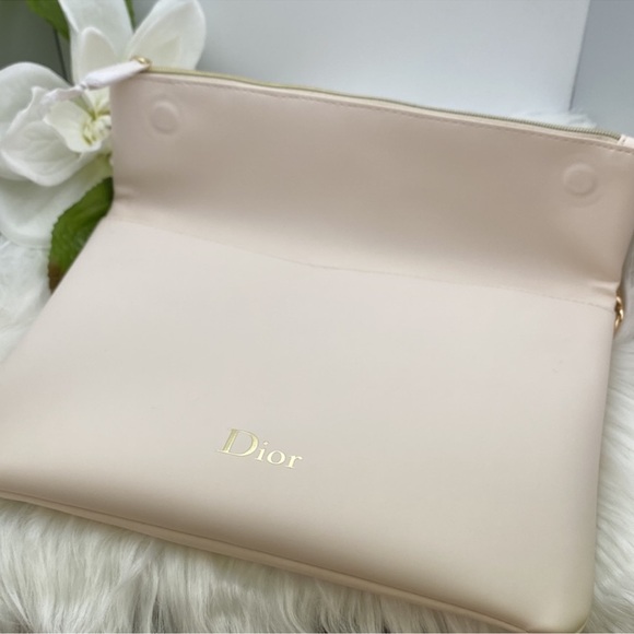 NEW DIOR BEAUTY Clutch Cosmetic Bag Shell Pink & Metallic Gold Lining - Picture 2 of 5